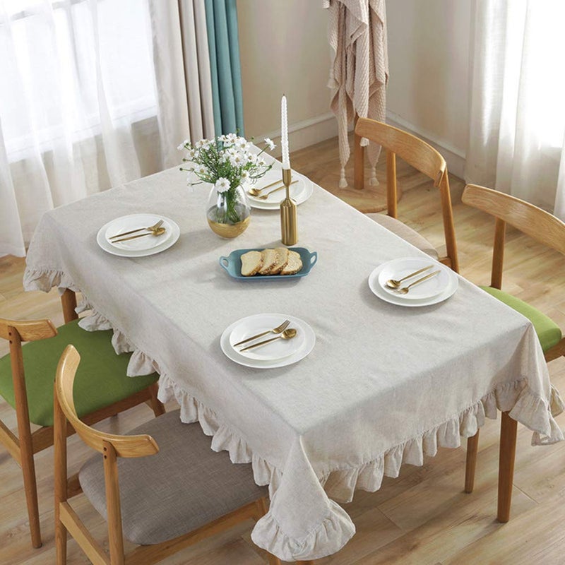 AMZALI Cotton Linen Tablecloth Flounces Fabric Dust-Proof Table Cover for Kitchen Dinner Picnic Table Cloth Tabletop Buffet Home Decoration (Rectangle/Oblong, 55 x 102 Inch, Linen) - Image 5